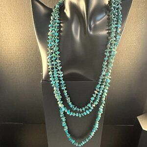 💎 82” Natural Turquoise Nugget Necklace – Hand-Knotted Multi-Strand Style